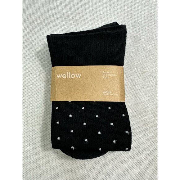 Wello Black Polka Dot Compression Socks 18-25 mmhg Size L NWT - Picture 1 of 2